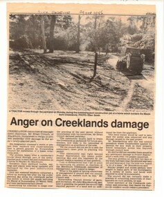 Article, Anger on Creeklands damage, 29/10/1986 12:00:00 AM
