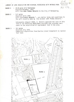 Summary of land acquisition and disposal associated with Antonio Park,