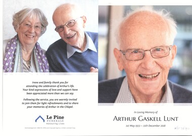 Programme - Document, Arthur Gaskell Lunt, 1933 -2018