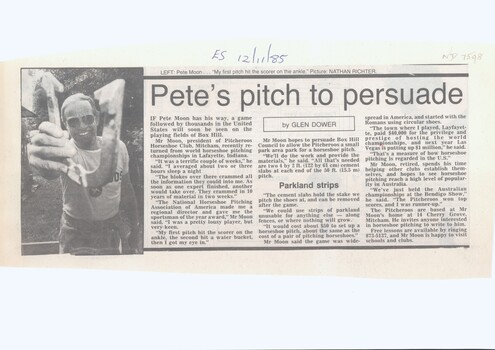 Pete Moon, president of the Pitcheroos Horseshoe Club, Mitcham, 