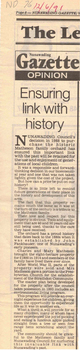 Editorial praising the purchase of the Matheson family orchard as a bicentennial project. 