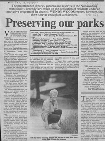 Article on 'Preserving our parks' 