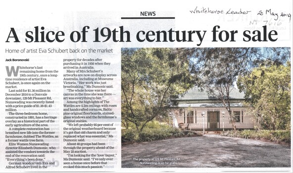 German wood carvers, Eva and Alf Schubert lived at 129 Mount Pleasant Road, Nunawading, from 1956. The house was built in 1891 and it now up for sale again.E