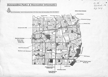 Map of parks and reserves in the City of Nunawading 