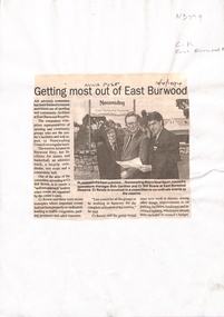 Article on the formation of an Advisory Committee for utilization of East Burwood Reserve.