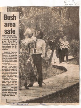 Article on Hewlett Packard funding of the development of Joseph Street Reserve. 