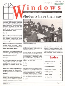 'Windows' Nunawading Adventist College Bulletin. Page 1