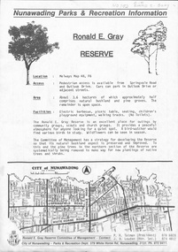 Parks and Recreation information on Ronald E Grey Reserve, Nunawading.