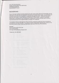 Stephens Reserve Management Plan