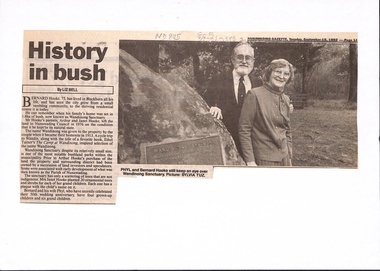 Article on Wandinong Sanctuary, including photo of Phyl and Bernard Hooke.