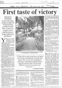 ' First taste of victory' by Wendy Woods.  on background to development of Wurundjeri Walk.