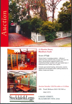 Brochure on auction to be held for 11 Rosslyn Street, Blackburn North