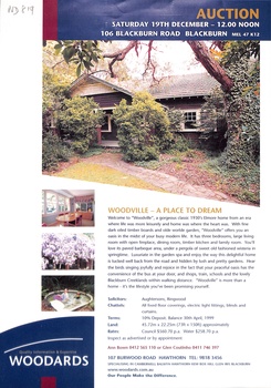 Auction brochure 106 Blackburn Road, Blackburn,  19 December 1998.   