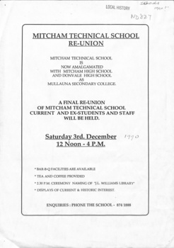 Mitcham Technical School re-union, 3rd December