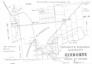 Collection of reproductions issued by the Public Record Office in 1978 - Township and suburban allotments, Gisborne, 1857