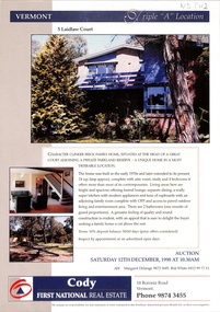 Auction brochure for 5 Laidlaw Court, Vermont, 12 December 1998.