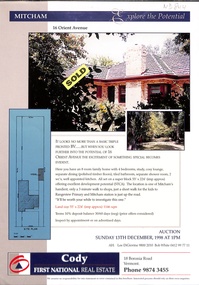 Auction brochure for 16 Orient Avenue, Mitcham, 13 December 1998. 