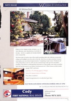 Auction brochure for 245 Mitcham Road, Mitcham, 19 December 1998.   .