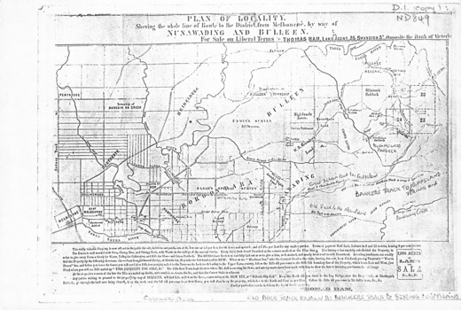 'Plan of locality, showing the whole line of route to the district from Melbourne by way of Nunawading and Bulleen.  