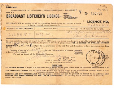 Broadcast Listener's Licence, 1951.