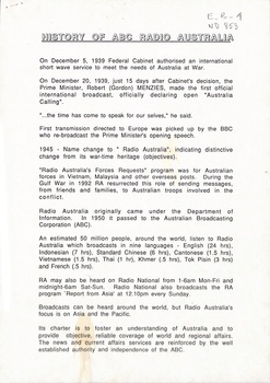 Page 1 of the bulletin on the history of Radio Australia.