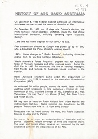 Page 1 of the bulletin on the history of Radio Australia.