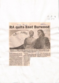Article in Nunawading Post about the move of Radio Australia from East Burwood to Southbank, Melbourne. 