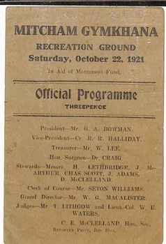 Programme of Mitcham Gymkhana