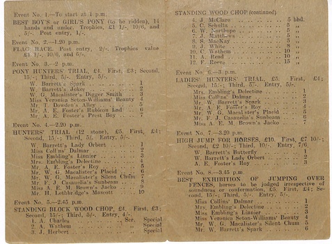 Programme of Mitcham Gymkhana