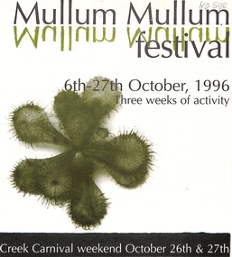Programme for three weeks of activities at the 1996 Mullum Mullum Festival, 6th - 27th October.  