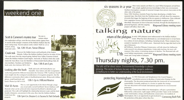 Programme for three weeks of activities at the 1996 Mullum Mullum Festival, 6th - 27th October.
