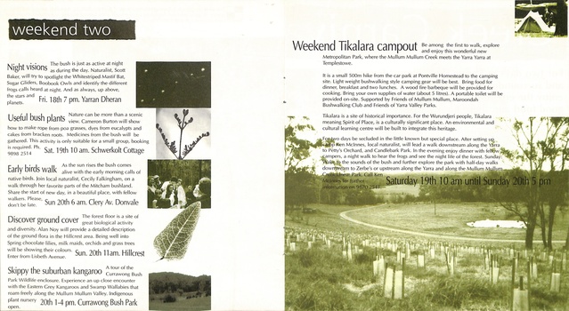Programme for three weeks of activities at the 1996 Mullum Mullum Festival.
