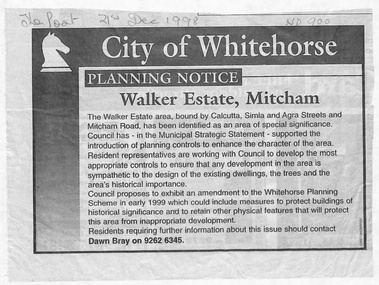 Planning Notice concerning the Walker Estate in Mitcham.   