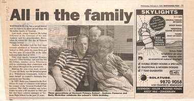 McArthur family associated with Vermont Primary School 