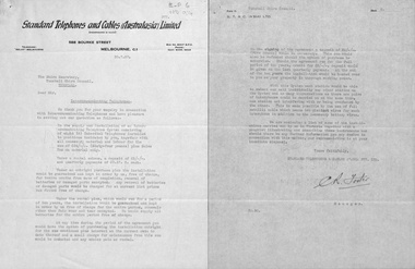 Letter to the Shire Secretary of Tunstall from Standard Telephones with a quotation for supply and installation of intercommunicating telephones 1937.  