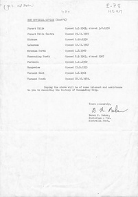 Page 1 missing.  Page 2 is a list of non-official post offices from 1949 - 1974 
