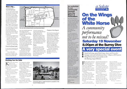 Various activities to acknowledge 67years as a city.    Proposals for amalgamation with Nunawading to form a new city.