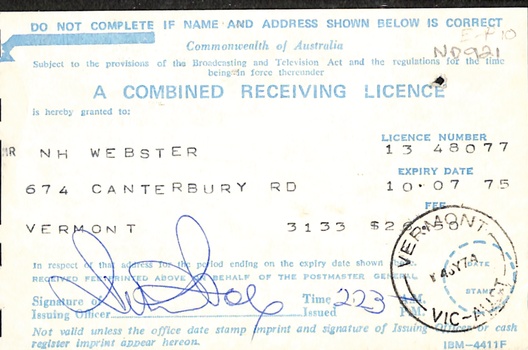radio and TV licence