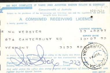 radio and TV licence