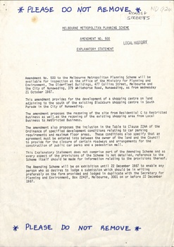 Explanatory Statement of Amendment 500 to Melbourne Metropolitan Planning Scheme.