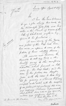 Letter from Survey Office dated 1 August 1857 referring to auriferous indications on each side of Deep Creek.