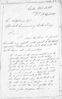 Letter to C. Hodgkinson, Assistant Commissioner of Lands Survey from William H. Watkins, Bailiff of Crown Lands.