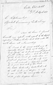 Letter to C. Hodgkinson, Assistant Commissioner of Lands Survey from William H. Watkins, Bailiff of Crown Lands.