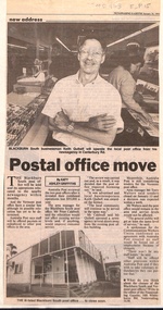 Article in Nunawading Gazette. Blackburn South Post Office to be sold and relocated to a nearby newsagency.  