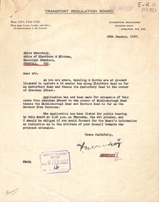 Correspondence between Transport Regulation Board and Shire of Blackburn and Mitcham