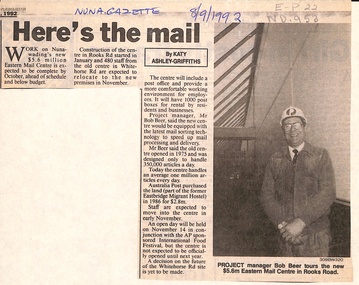 Nunawading's new $5.6 million Eastern Mail Service due to be completed ahead of schedule in October 1992 