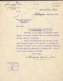 Correspondence between Shire Secretary, Shire of Blackburn and Mitcham and vendors and their solicitors 