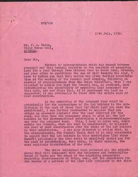 Correspondence between Shire Secretary, Shire of Blackburn and Mitcham and vendors and their solicitors 