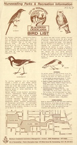 Blackburn Creeklands Bird List, July 1986. 