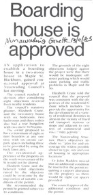 Letter - photocopy, Boarding House Is Approved, 1985
